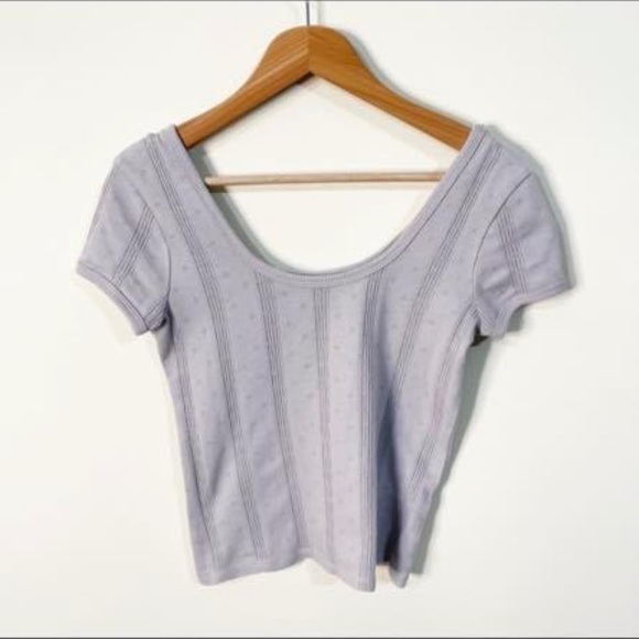 Madewell Grey Lilac Scoop Neck Pointelle Ribbed Tee - Picture 9 of 11